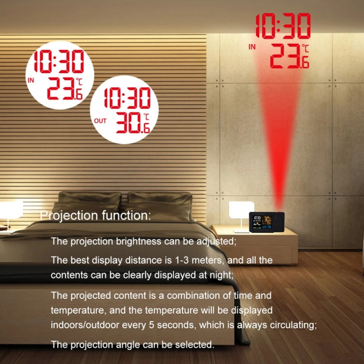 Household Color Screen Temperature And Humidity Meter Weather Forecast Projection Clock, Model: US Plug