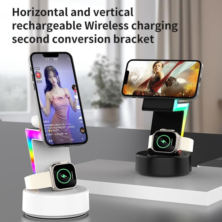 For Apple Series 3 In 1 RGB Light Magsafe Magnetic Mobile Phone Holder Wireless Charger(White)