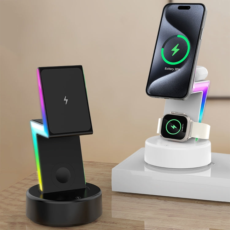 For Apple Series 3 In 1 RGB Light Magsafe Magnetic Mobile Phone Holder Wireless Charger(White)