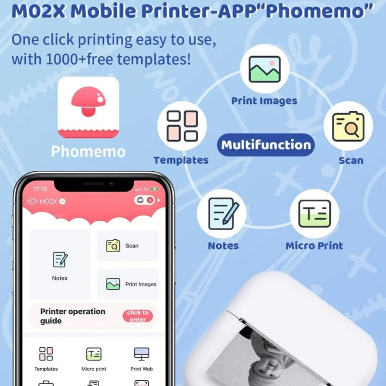 Phomemo M02X Inkless Pocket Printer Bluetooth Thermal Portable Sticker Maker Machine(White)