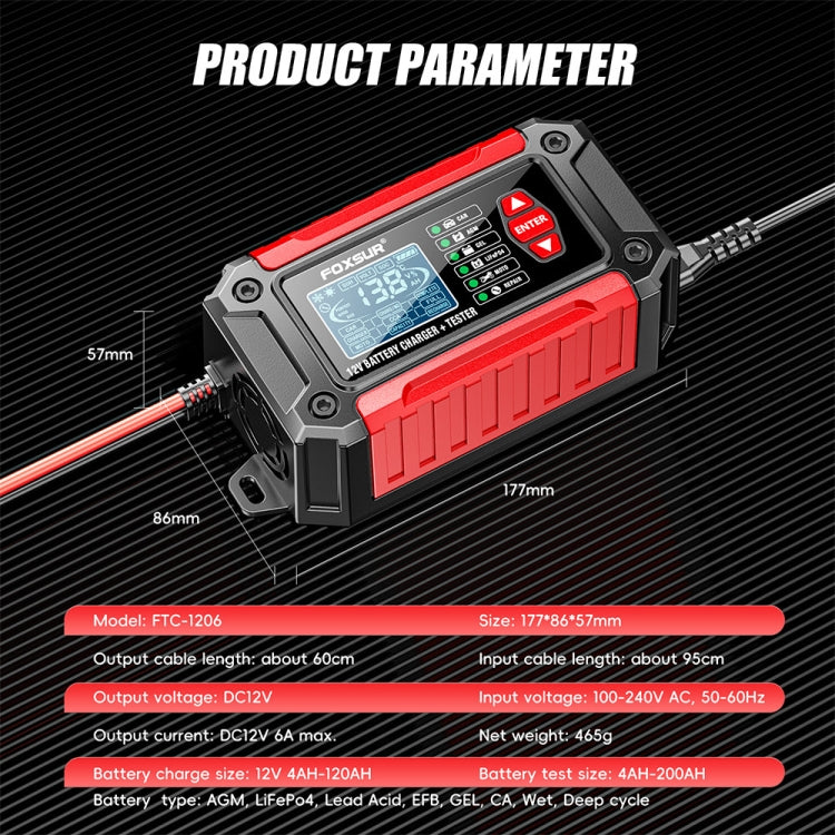 FOXSUR Cars Motorcycles 12V Lithium Cattery Charger With Battery Detection(EU Plug)