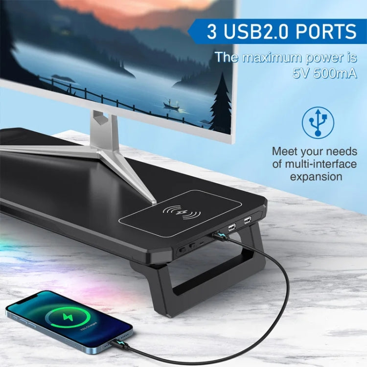 RGB Computer Monitor Stand Riser 3 USB 2.0 +1 Type-C Ports, Spec: Basic Black