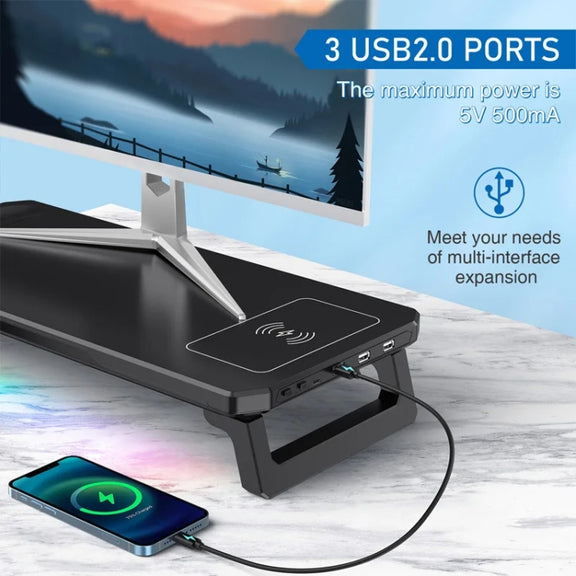 RGB Computer Monitor Stand Riser 3 USB 2.0 +1 Type-C Ports, Spec: Basic White