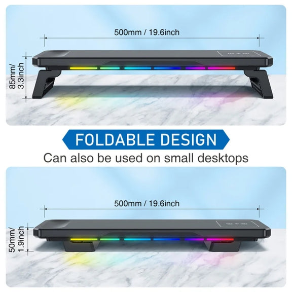 RGB Computer Monitor Stand Riser 3 USB 2.0 +1 Type-C Ports, Spec: Basic Black