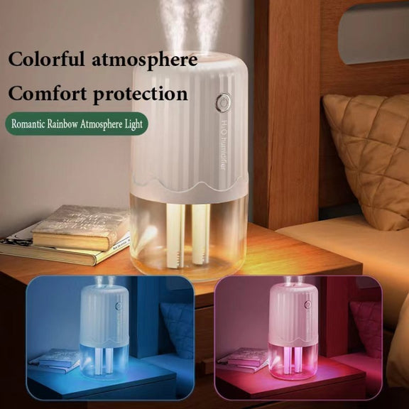 T06 Large-Capacity Atmosphere Night Light Household Dual Spray Air Humidifier, Color: White Plug-in