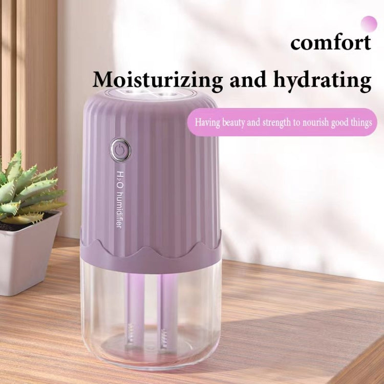 T06 Large-Capacity Atmosphere Night Light Household Dual Spray Air Humidifier, Color: White Battery