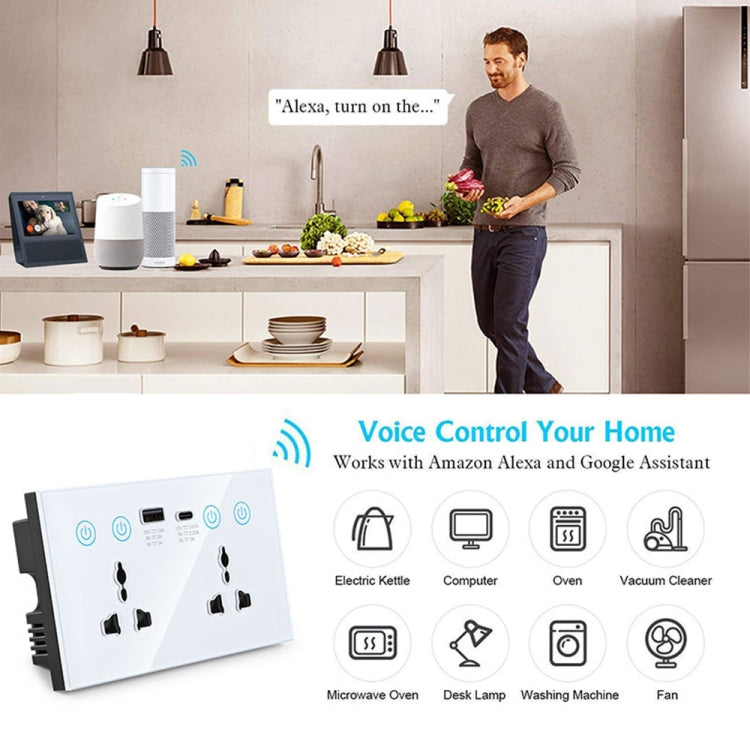 Graffiti Smart Socket With Switch USB+Type-C Dual Port Remote Control Socket, UK Plug, Style: ZigBee White