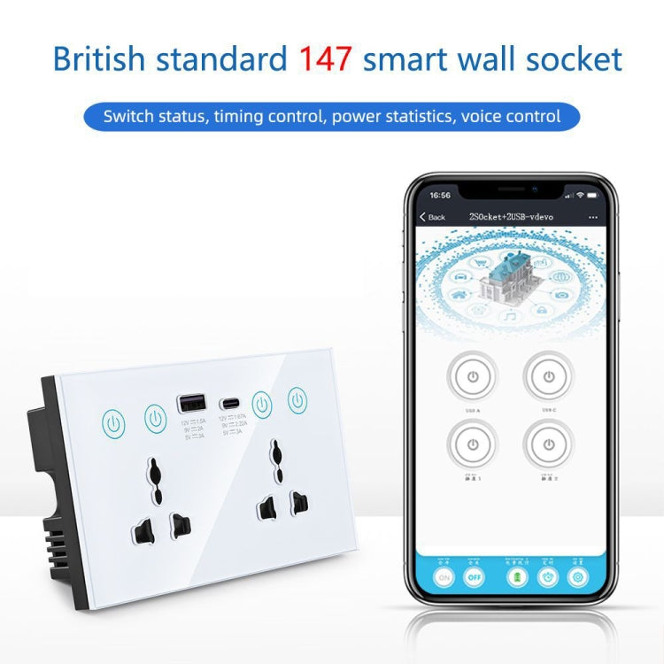 Graffiti Smart Socket With Switch USB+Type-C Dual Port Remote Control Socket, UK Plug, Style: ZigBee White