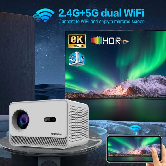 M10 Plus 1280x720P Projector 2.4G / 5G WIFI Bluetooth 5.2 Android 11 System Home Cinema EU Plug
