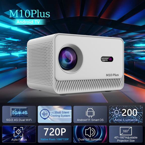 M10 Plus 1280x720P Projector 2.4G / 5G WIFI Bluetooth 5.2 Android 11 System Home Cinema EU Plug