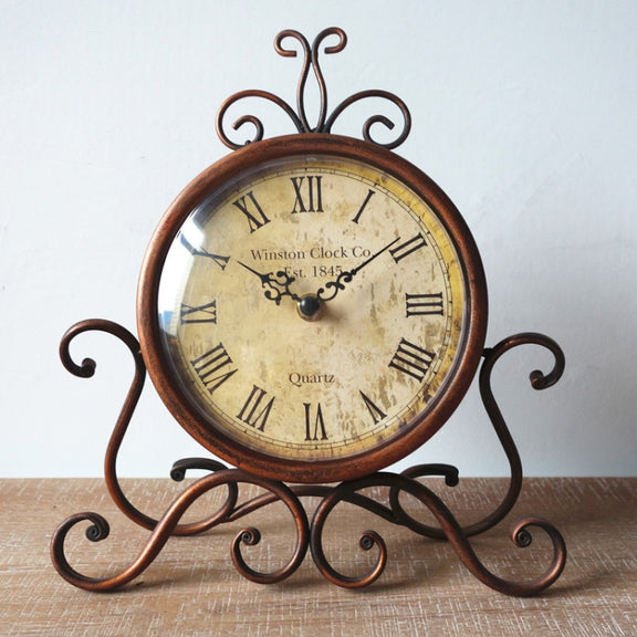 Iron Mute Clock Retro Living Room Decoration Clock(Brown)