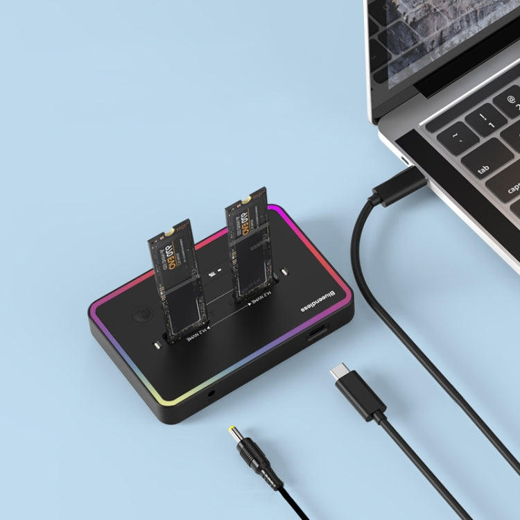 RGB NVME + SATA Blueendless M.2 Dual-Slot Hard Drive Base Solid State Hard Drive Box, US Plug