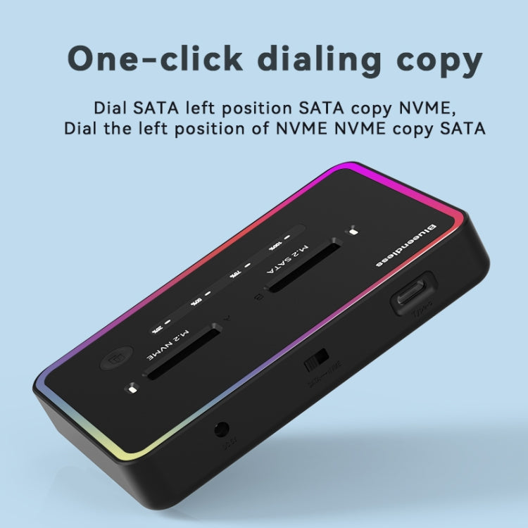 Dual NVME or Dual SATA Blueendless M.2 Dual-Slot Hard Drive Base Solid State Hard Drive Box, US Plug