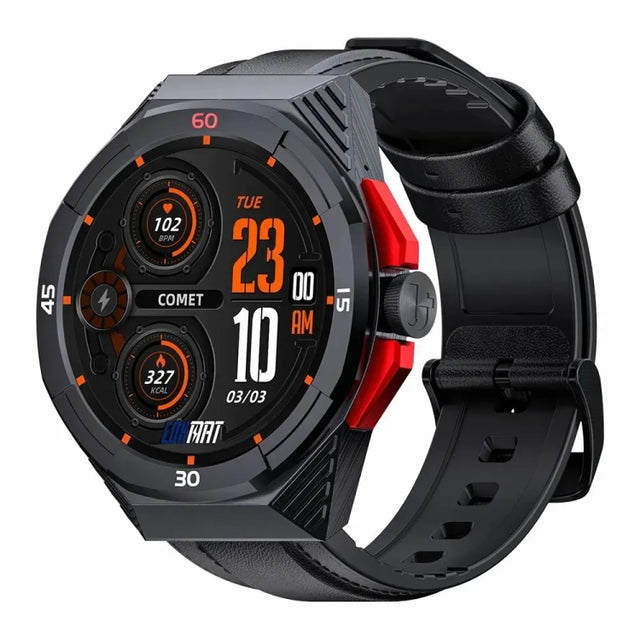 LOKMAT COMET2 PRO 1.46-Inch 5ATM Water-resistant Bluetooth Call Smart Watch, Color: Black Leather