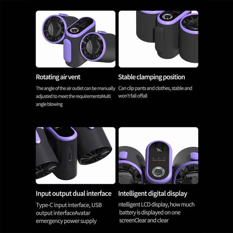 HX-157 Double-head Digital Display Waist-mounted Fan with Emergency Lighting Function(Dark Gray)