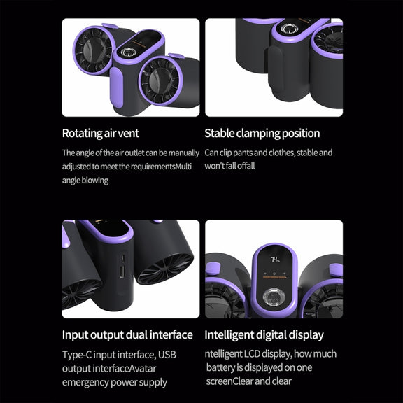 HX-157 Double-head Digital Display Waist-mounted Fan with Emergency Lighting Function(Dark Gray)