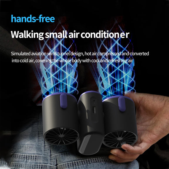 HX-157 Double-head Digital Display Waist-mounted Fan with Emergency Lighting Function(Dark Gray)