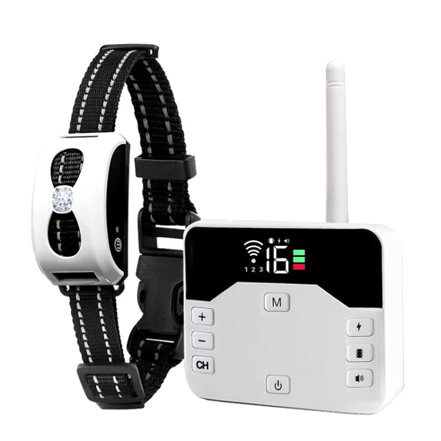 1 Drag 1 Pet Electronic Fence Wireless Stop Barker Outdoor Dog Collar Remote Control Dog Trainer(White)