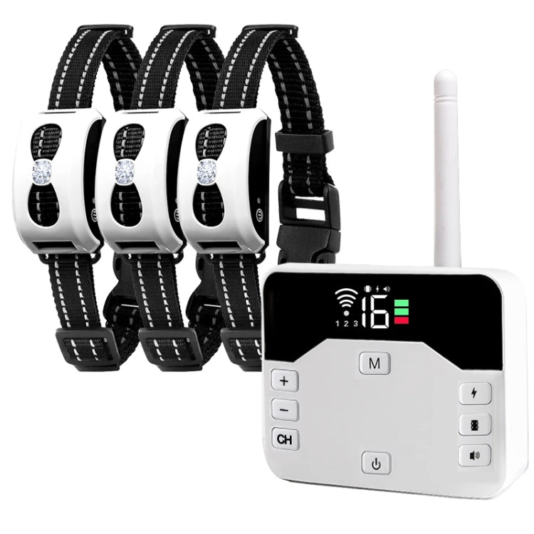 1 Drag 3 Pet Electronic Fence Wireless Stop Barker Outdoor Dog Collar Remote Control Dog Trainer(White)