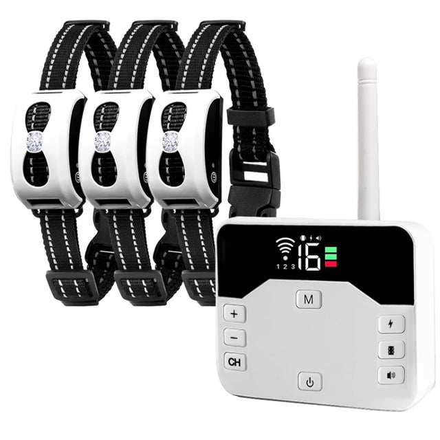 1 Drag 3 Pet Electronic Fence Wireless Stop Barker Outdoor Dog Collar Remote Control Dog Trainer(White)