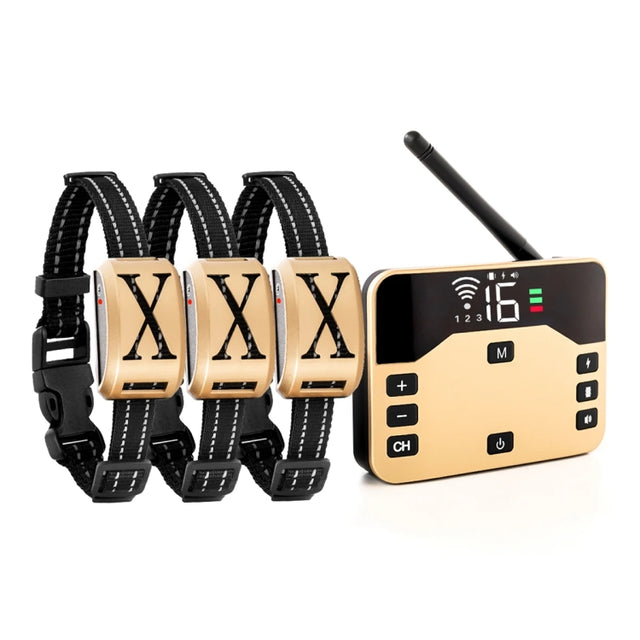 1 Drag 3 Pet Electronic Fence Wireless Stop Barker Outdoor Dog Collar Remote Control Dog Trainer(Gold)