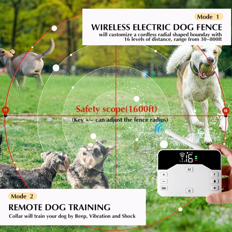 1 Drag 3 Pet Electronic Fence Wireless Stop Barker Outdoor Dog Collar Remote Control Dog Trainer(Gold)