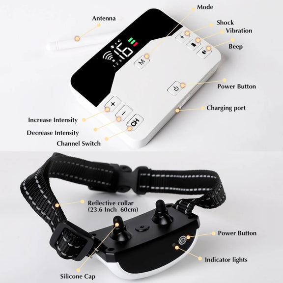 1 Drag 3 Pet Electronic Fence Wireless Stop Barker Outdoor Dog Collar Remote Control Dog Trainer(White)