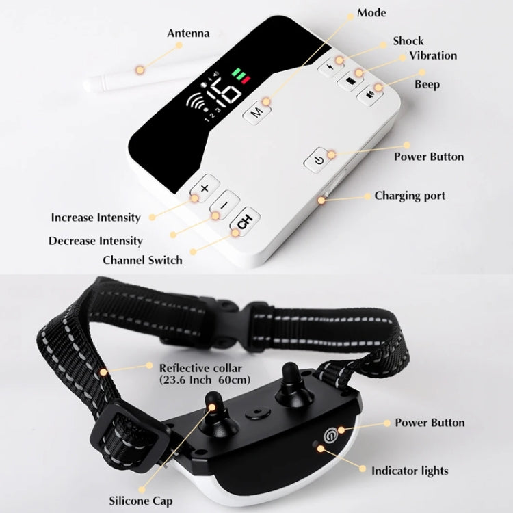 1 Drag 3 Pet Electronic Fence Wireless Stop Barker Outdoor Dog Collar Remote Control Dog Trainer(White)