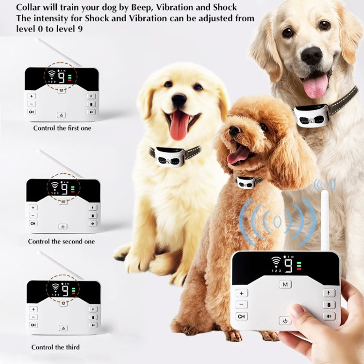 1 Drag 3 Pet Electronic Fence Wireless Stop Barker Outdoor Dog Collar Remote Control Dog Trainer(Gold)
