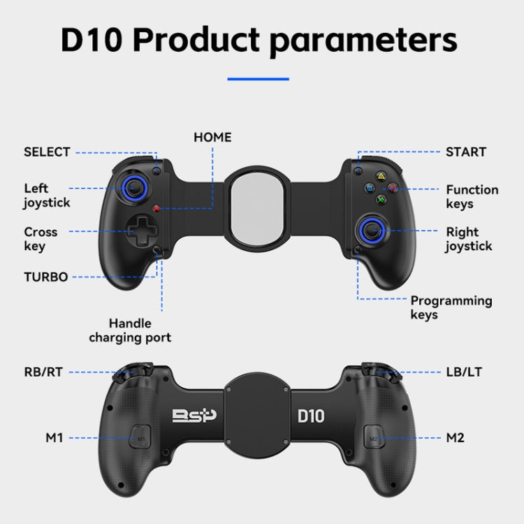 BSP-D10 Wireless Stretch Game Controller for Switch / Android / IOS / PC / PS3 / PS4(Black)