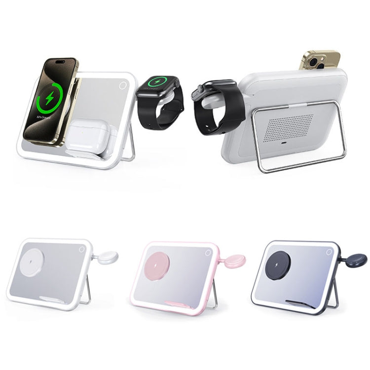 15W 3-in-1 MagSafe Magnetic Folding LED Makeup Mirror Night Light Wireless Charger(Pink)