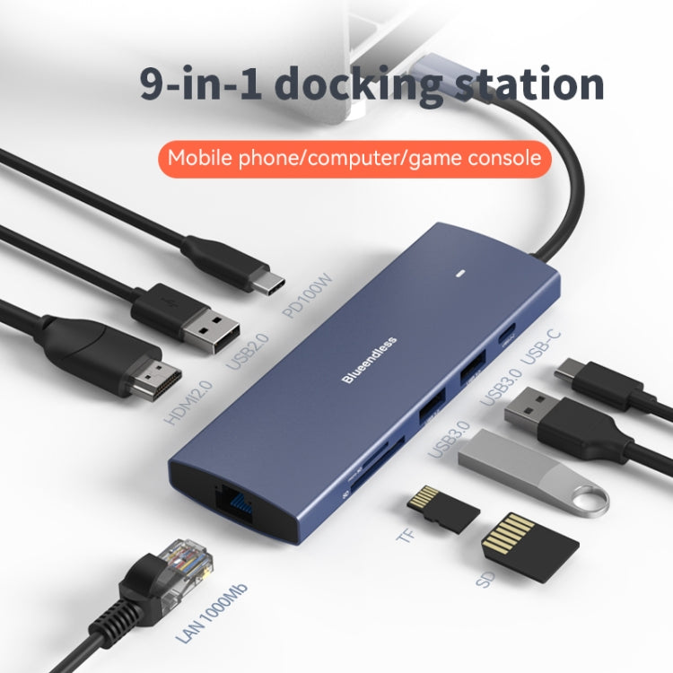 Blueendless 4K60Hz + Gigabit LAN + Data Type-C Docking Station, Spec: 6-in-1 Gray