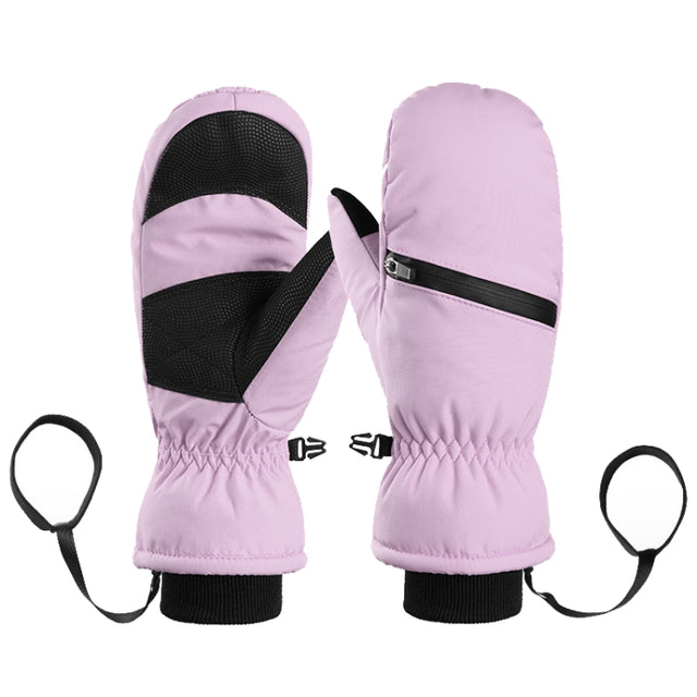Winter Padded Ski Gloves Outdoor Windproof Warm Sports Gloves, Size: L(Light Purple)