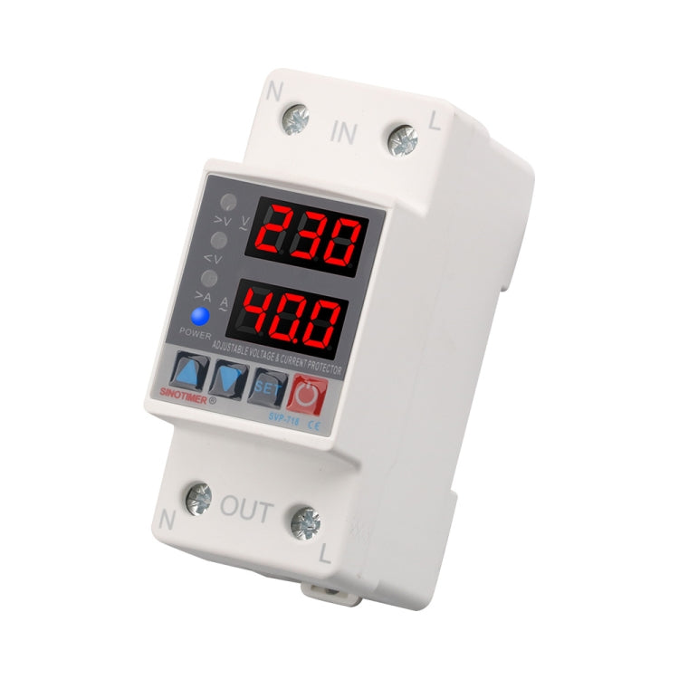 SINOTIMER SVP-718 40A Adjustable Self-resetting Intelligent Over-voltage and Under-voltage Protector 220V AC
