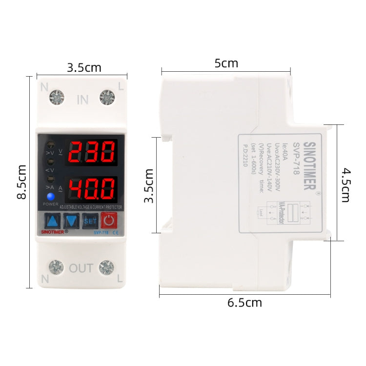 SINOTIMER SVP-718 40A Adjustable Self-resetting Intelligent Over-voltage and Under-voltage Protector 220V AC