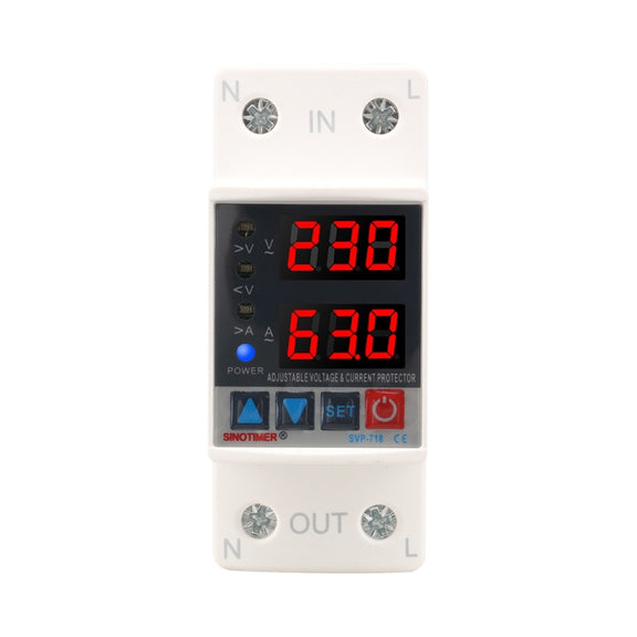 SINOTIMER SVP-718 63A Adjustable Self-resetting Intelligent Over-voltage and Under-voltage Protector 220V AC