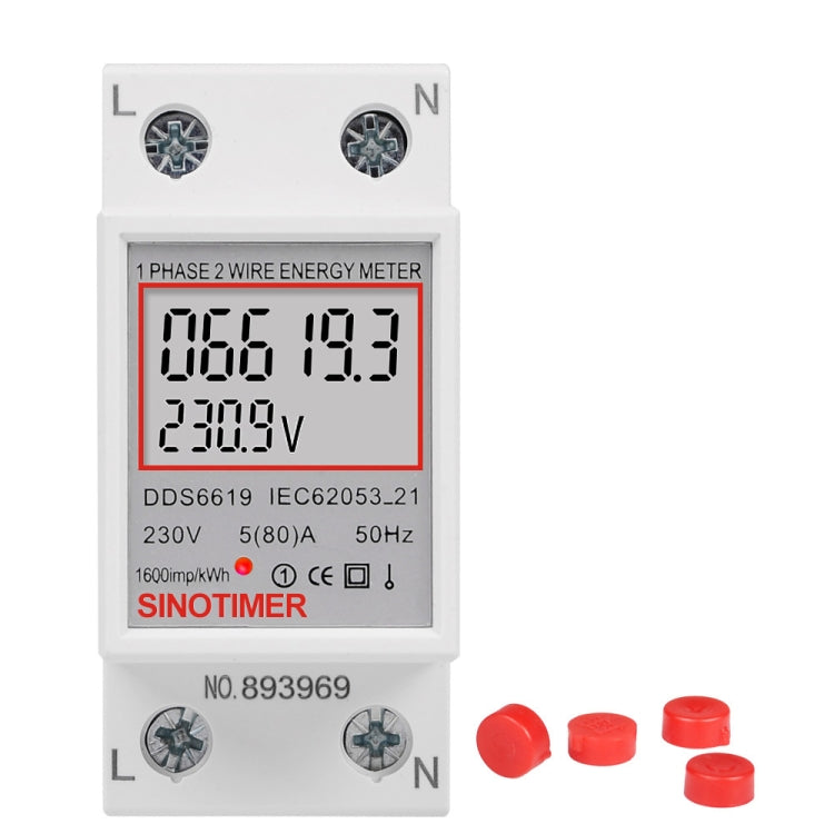 SINOTIMER  DDS6619 80A 230V Din Rail Single Phase Energy Meter Voltage Current Power Meter Without Backlight