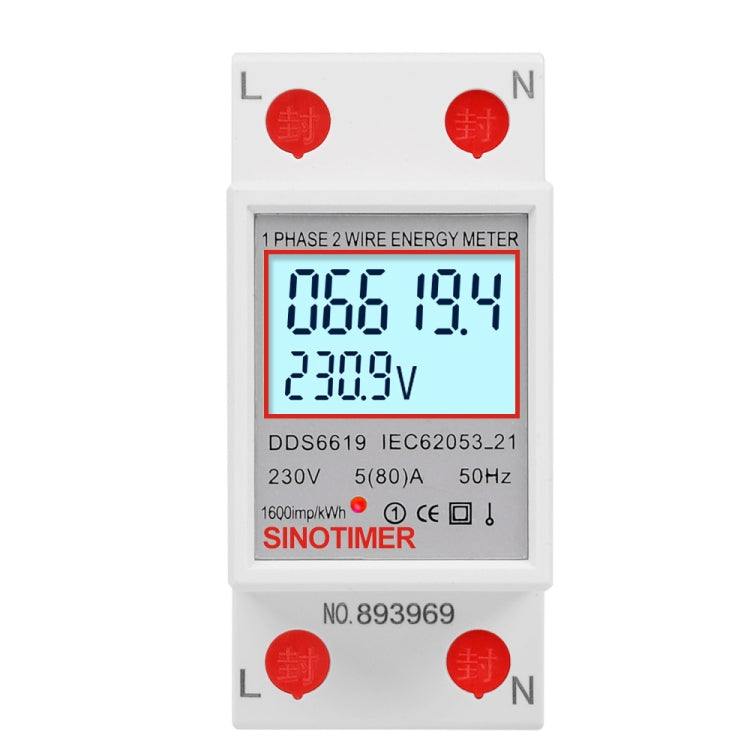 SINOTIMER  DDS6619 80A 230V Din Rail Single Phase Energy Meter Voltage Current Power Meter With Backlight