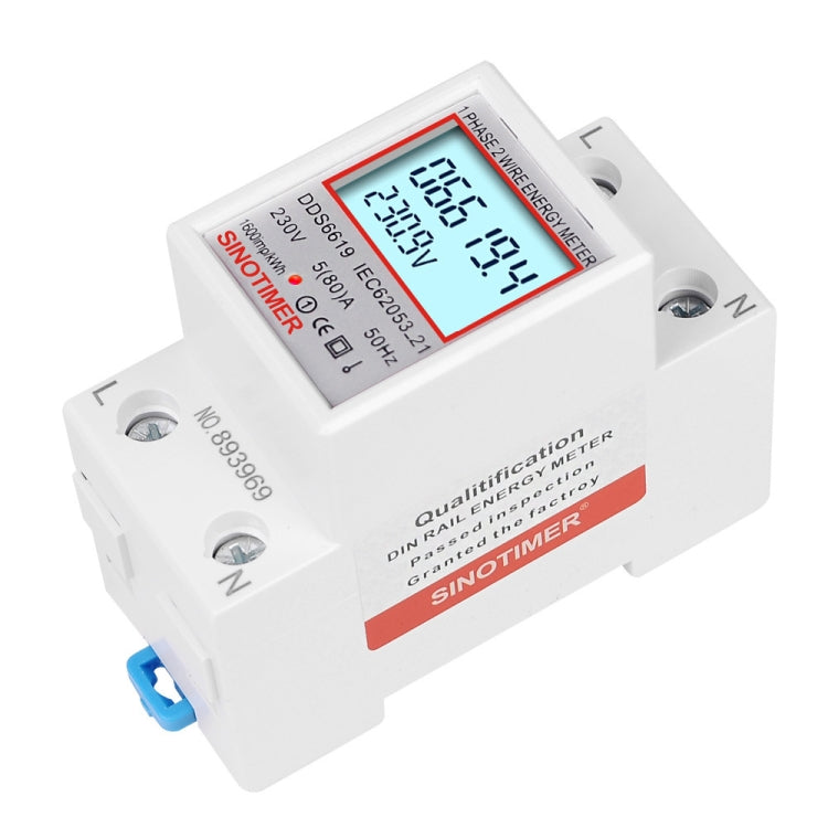 SINOTIMER  DDS6619 80A 230V Din Rail Single Phase Energy Meter Voltage Current Power Meter With Backlight