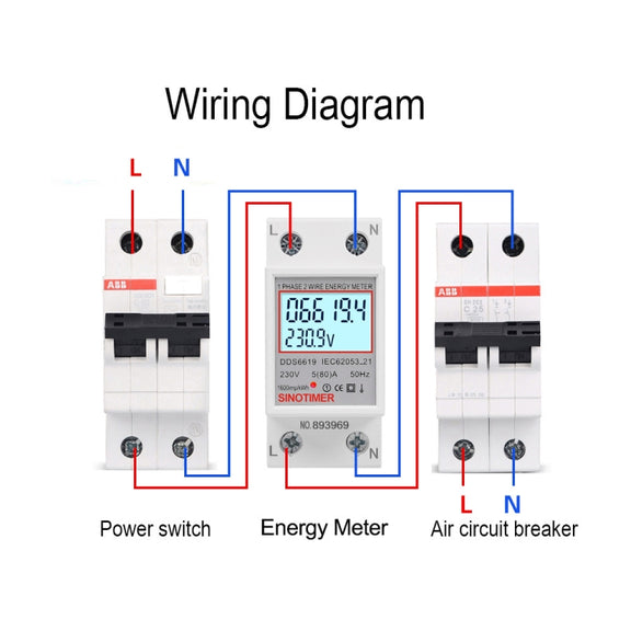 SINOTIMER  DDS6619 80A 230V Din Rail Single Phase Energy Meter Voltage Current Power Meter With Backlight