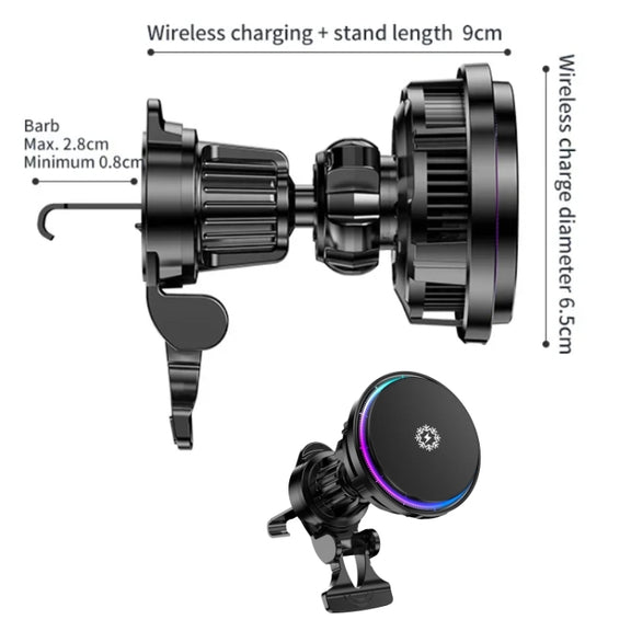 15W Car Wireless Charger Semiconductor Heat Dissipation Mobile Phone Holder RGB Light(Black)