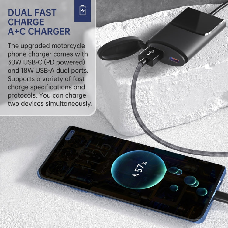 Motorcycle PD+USB Fast Charging Mobile Phone Charger Rearview Mirror Extension Bracket