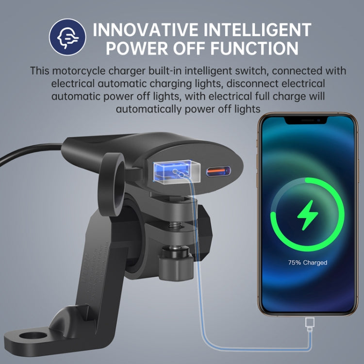Motorcycle PD+USB Fast Charging Mobile Phone Charger Rearview Mirror Extension Bracket