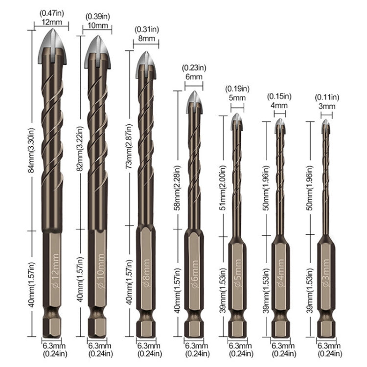 10mm Hexagonal Shank Spiral Flute Cross Alloy Drill Bits Glass Tile Four Edge Drivers