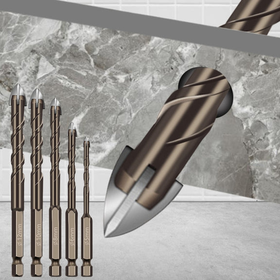 6mm Hexagonal Shank Spiral Flute Cross Alloy Drill Bits Glass Tile Four Edge Drivers