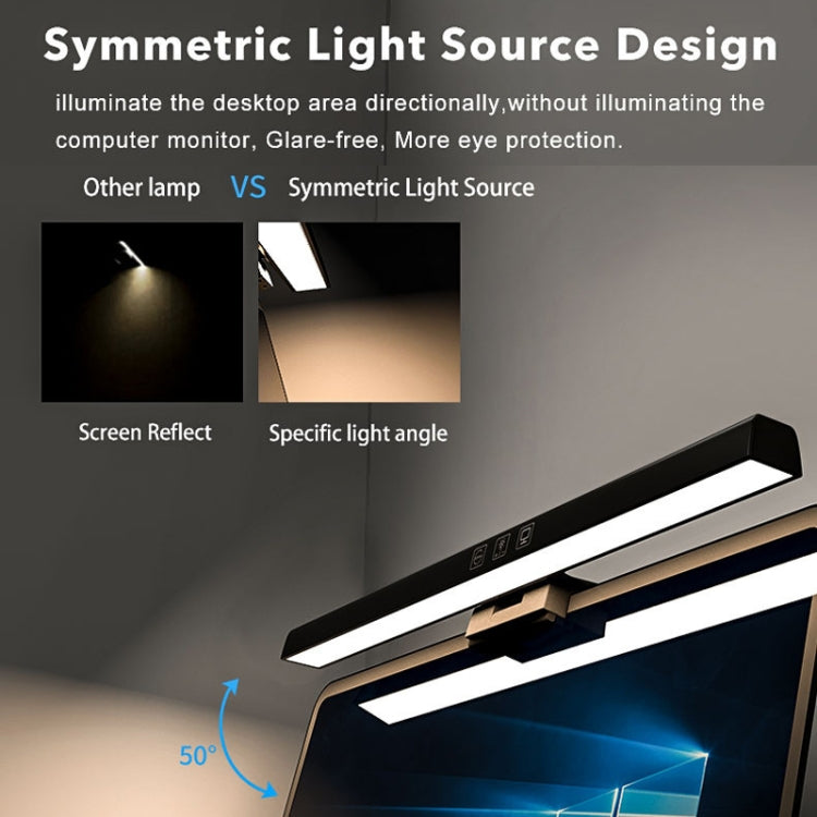 TB-30SA 33cm Timing Dimming Display Asymmetric Working Eye Care LED Desk Lamp Laptop Screen Hanging Light(Black)
