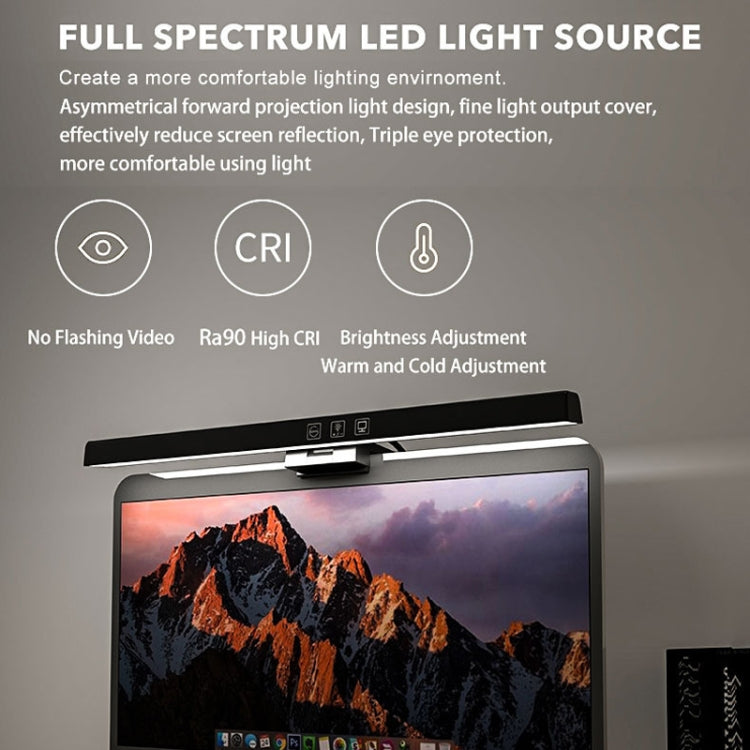 TB-30SA 33cm Timing Dimming Display Asymmetric Working Eye Care LED Desk Lamp Laptop Screen Hanging Light(Black)