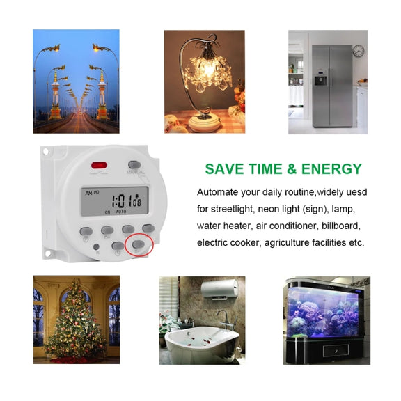 SINOTIMER CN101S-110V 1 Second Interval Digital LCD Timer Switch 7 Days Weekly Programmable Time Relay