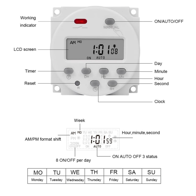 SINOTIMER CN101S-3 24V 1 Second Interval Digital LCD Timer Switch 7 Days Weekly Programmable Time Relay