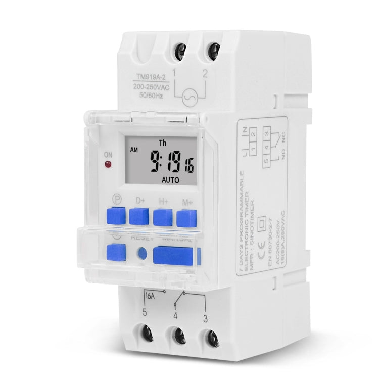 SINOTIMER TM919AK 85-265V AC 16A Din Rail Mount Digital Timer Switch Microcomputer Weekly Programmable Time Relay Control